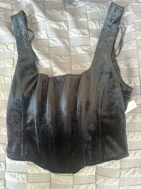 Aqua Black Velvet Corset-Style Crop Top